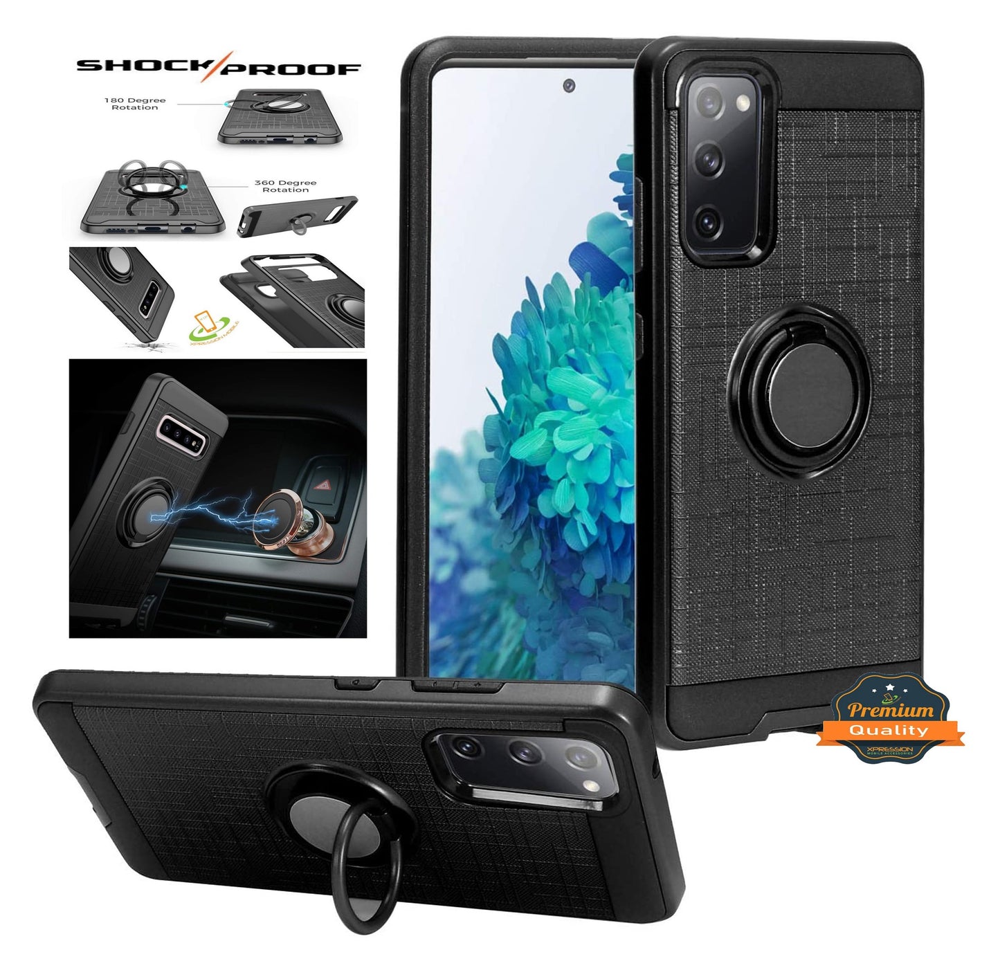 For Samsung Galaxy A03S Hybrid 360° Ring Armor Shockproof Dual Layers Holder with Ring Stand for Magnetic Car Mount Phone Case Cover