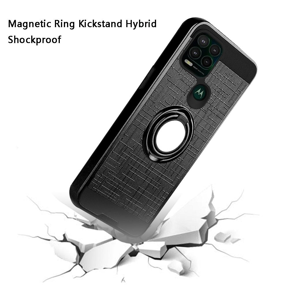 For Motorola Moto G Power 2022 Hybrid Ring Stand Brushed with 360 Rotating Ring Magnetic Bracket Armor Texture Rugged Phone Case Cover