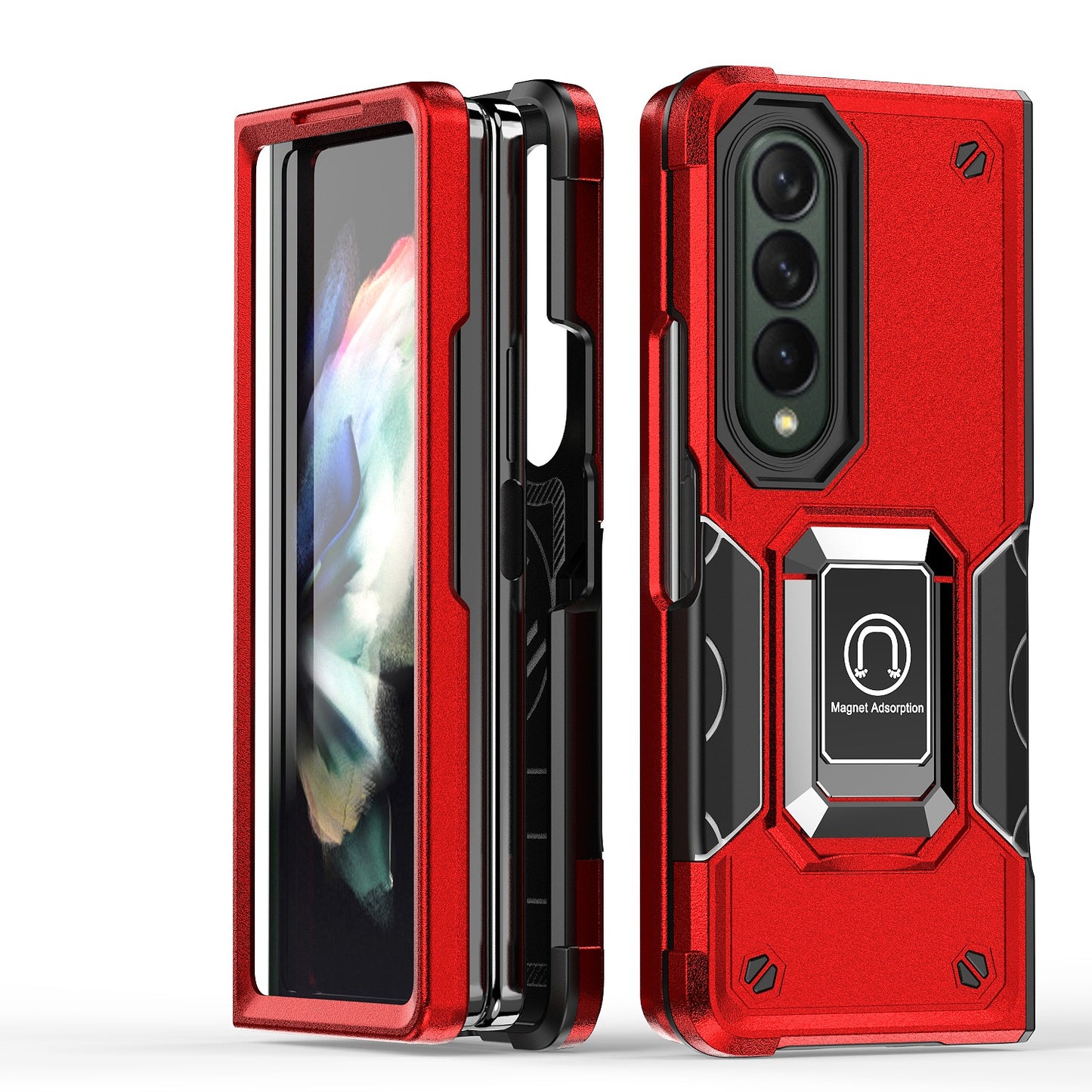 For Samsung Galaxy Z Fold 4 5G Hybrid Cases with Magnetic Ring Holder Kickstand Heavy Duty Rugged Silicone Shockproof Phone Case Cover