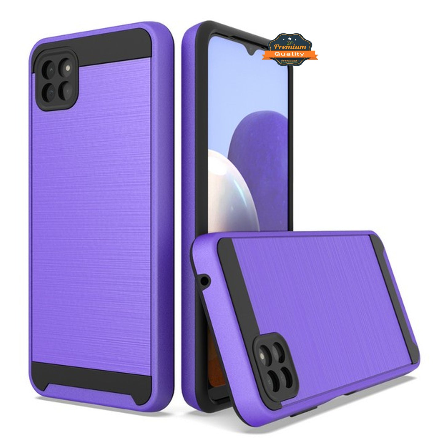 For Samsung Galaxy A22 5G Slim Rugged TPU + Hard PC Brushed Metal Texture Hybrid Dual Layer Defender Armor Shock Absorbing Phone Case Cover