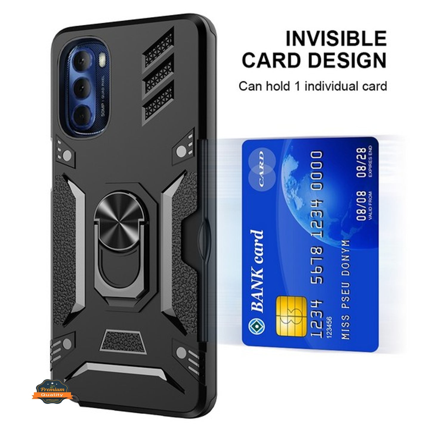 For Samsung Galaxy A03S Invisible Wallet Credit Card Holder with Ring Stand Kickstand Heavy Duty Slim Shockproof Hybrid Phone Case Cover