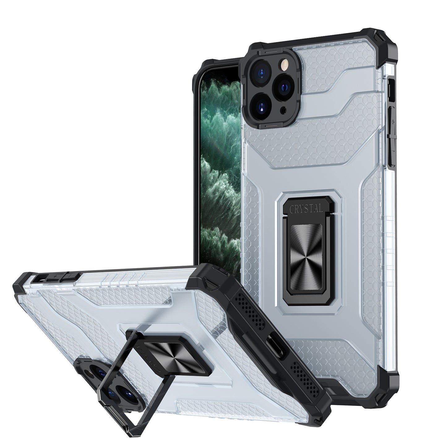 For Samsung Galaxy A02S Transparent 360 Rotation Built-in Magnetic Ring Kickstand Holder Hybrid Rugged Armor Bumper Phone Case Cover
