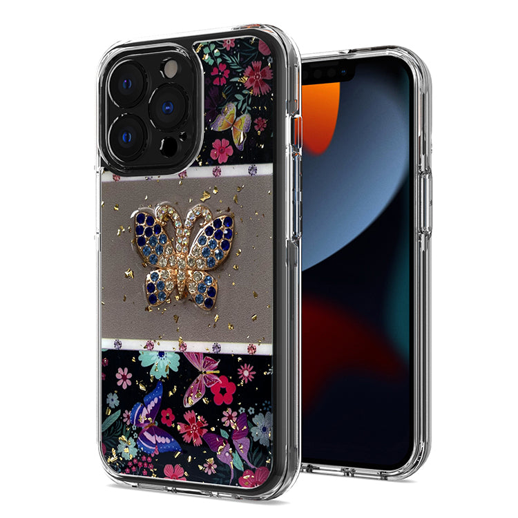 For Apple iPhone SE 3 (2022) SE/8/7 Glitter Sparkle Colorful Bling Flake 3D Ornament Butterfly Floral Epoxy Hybrid Shockproof Phone Case Cover