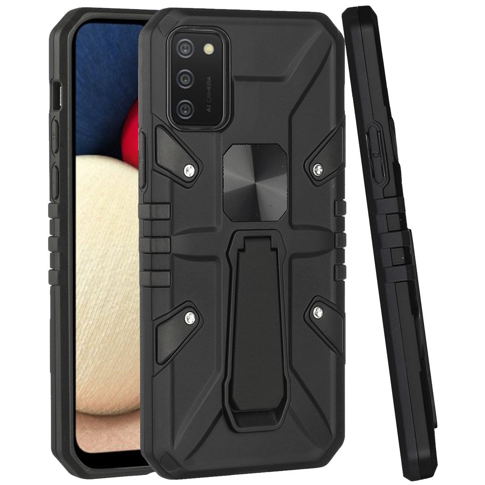 For Samsung Galaxy A02S Armor Kickstand Case Hybrid Heavy Duty Silicone Bumper with Magnetic Function Shockproof Hard Phone Case Cover
