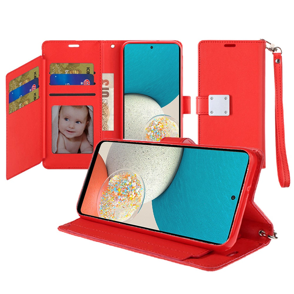 For Samsung Galaxy A53 5G Wallet Case PU Leather Credit Card ID Cash Holder Slot Dual Flip Pouch with Stand and Strap Phone Case Cover