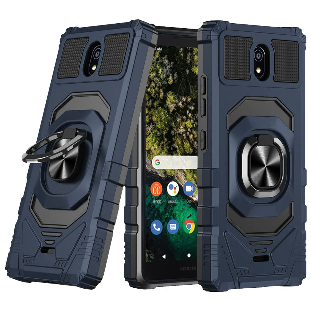For Nokia C100 Hybrid 2in1 Dual Layer with Rotate Magnetic Ring Stand Holder Kickstand, Rugged Shockproof Protective Phone Case Cover