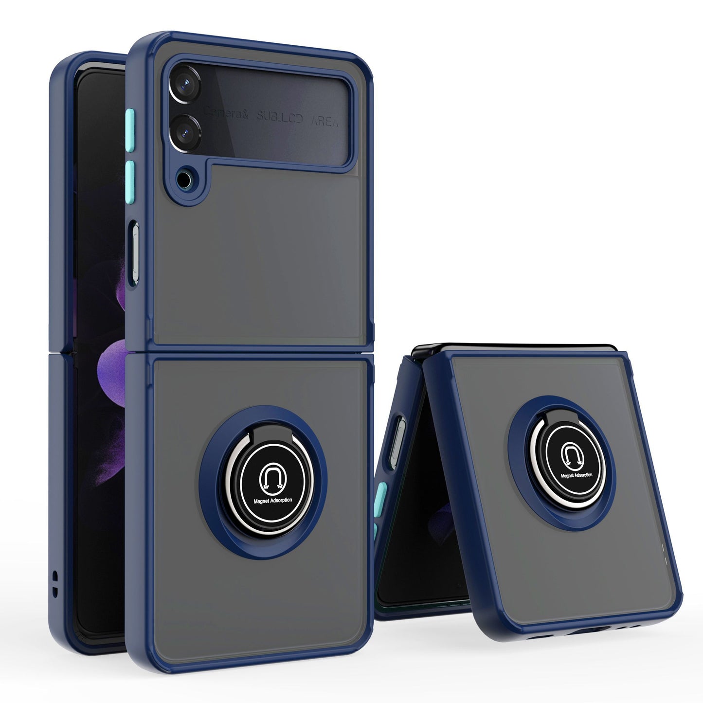 For Samsung Galaxy Z Flip 3 5G Hybrid Protective PC & TPU Shockproof with 360° Rotation Ring Kickstand Magnetic Metal Stand Phone Case Cover