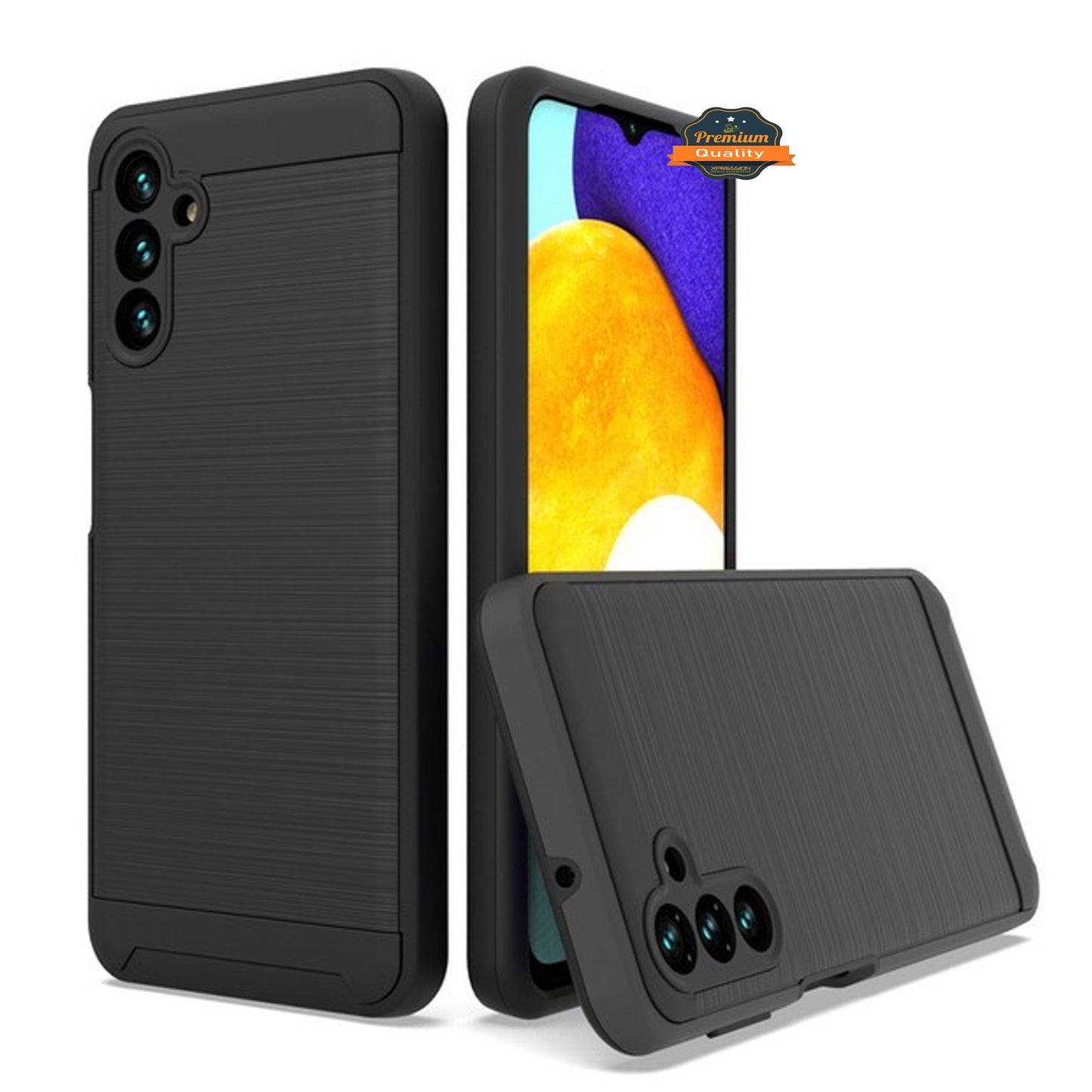 For Samsung Galaxy A13 5G Slim Rugged TPU Hard Brushed Metal Texture Hybrid Dual Layer Defender Armor Shock Absorbing Phone Case Cover