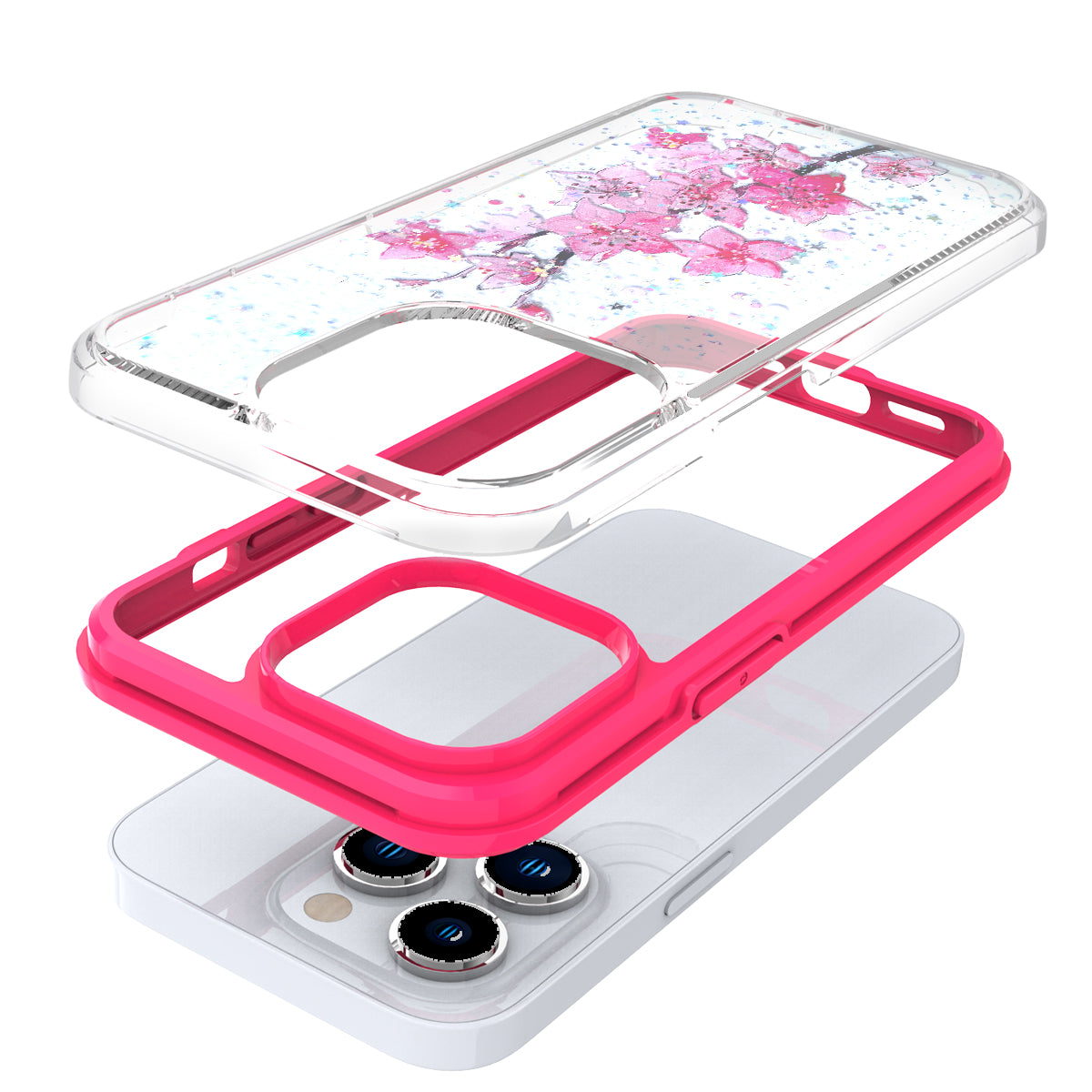 For Apple iPhone 11 (6.1") Sakura Spring Flowers Design Colorful Frame Hybrid Rubber TPU Hard PC Shockproof Rugged Slim Phone Case Cover