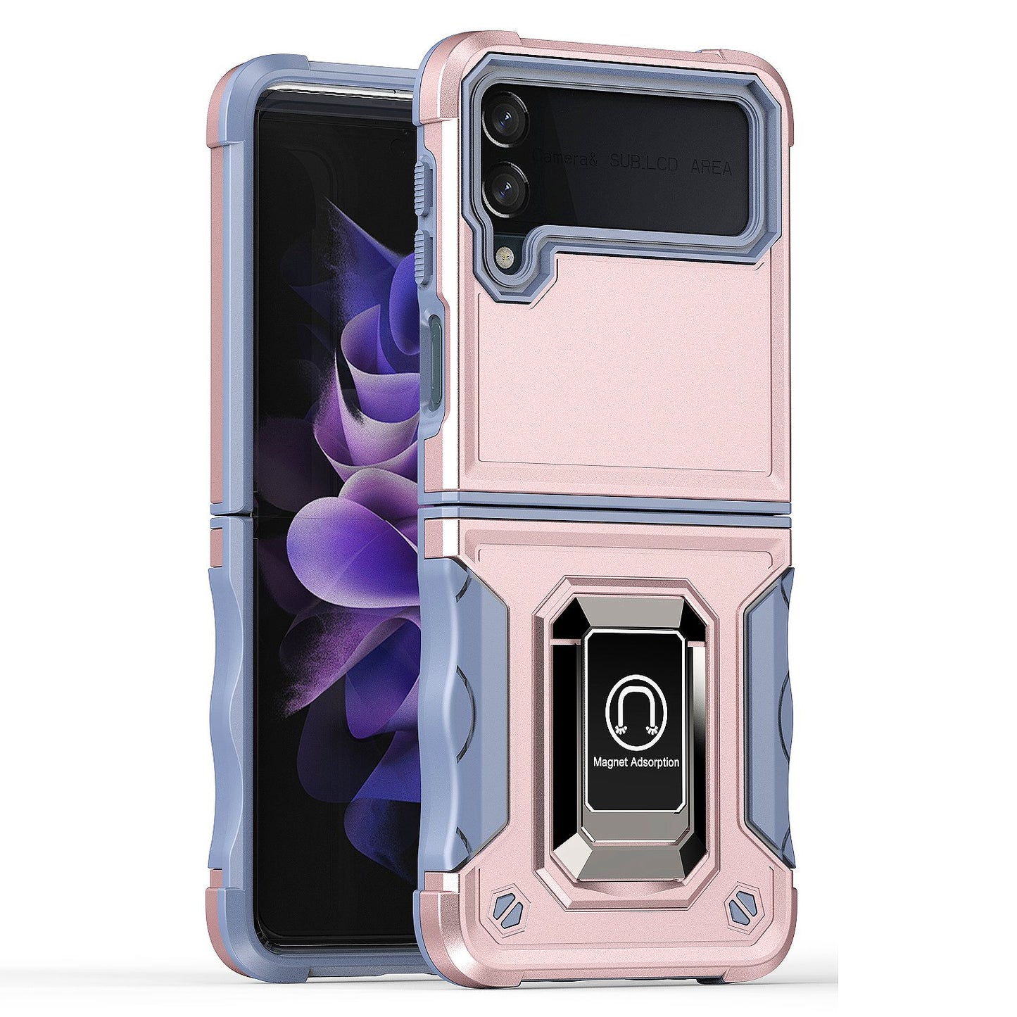 For Samsung Galaxy Z Flip 3 5G Hybrid with Magnetic Ring Holder Stand Kickstand Heavy Duty Rugged Drop Silicone Shockproof Phone Case Cover
