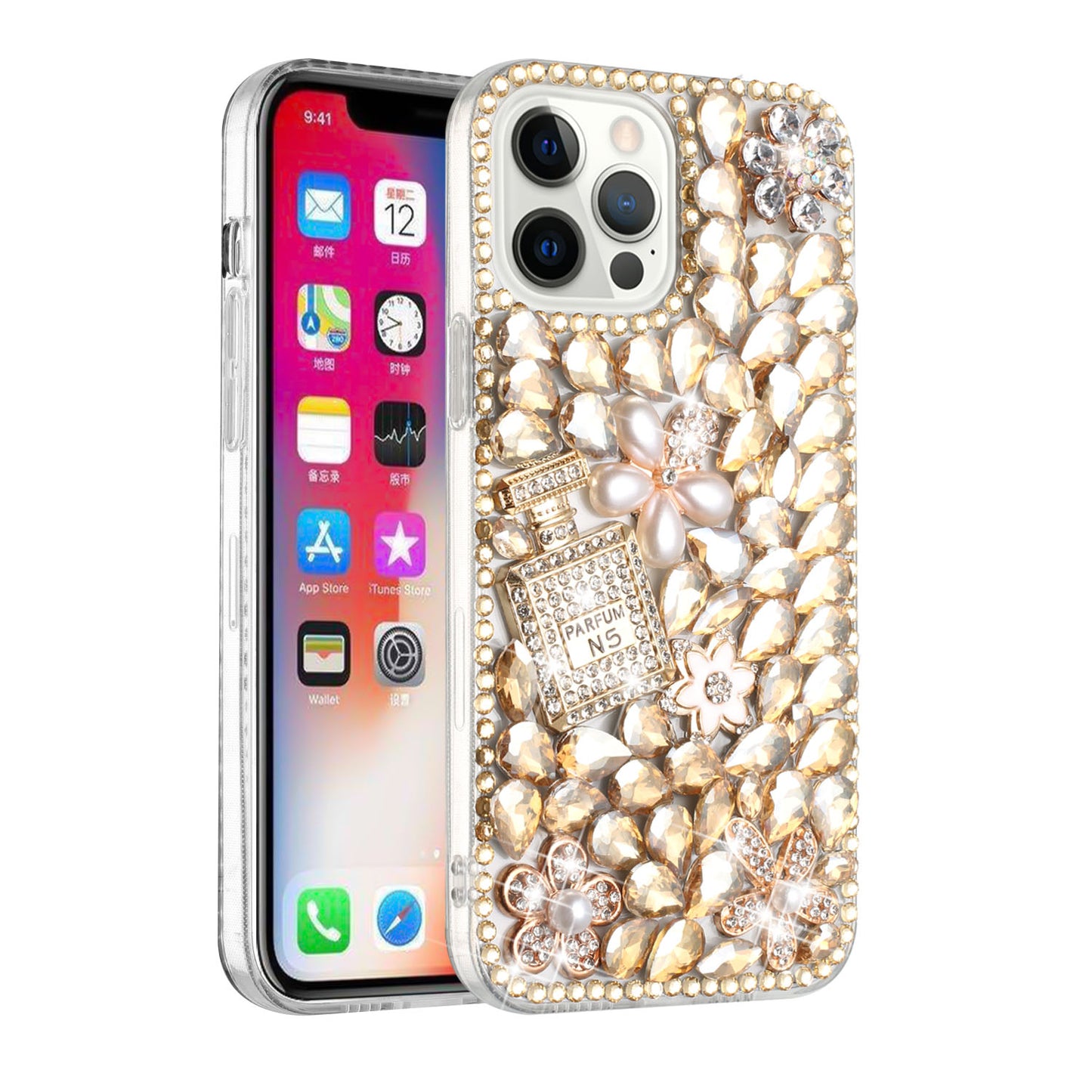 For Apple iPhone 11 (6.1") Bling Clear Crystal 3D Full Diamonds Luxury Sparkle Rhinestone Hybrid Protective Phone Case Cover