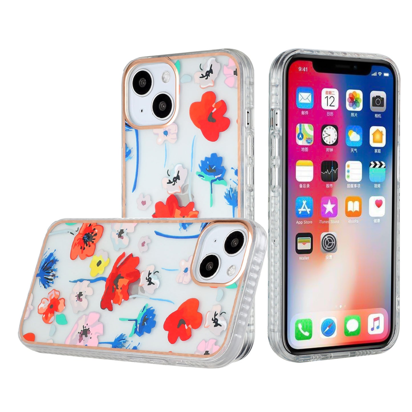 For Apple iPhone 12 /12 Pro (6.1") Stylish Design Floral IMD Hybrid Rubber TPU Hard PC Shockproof Rugged Slim Fit Phone Case Cover