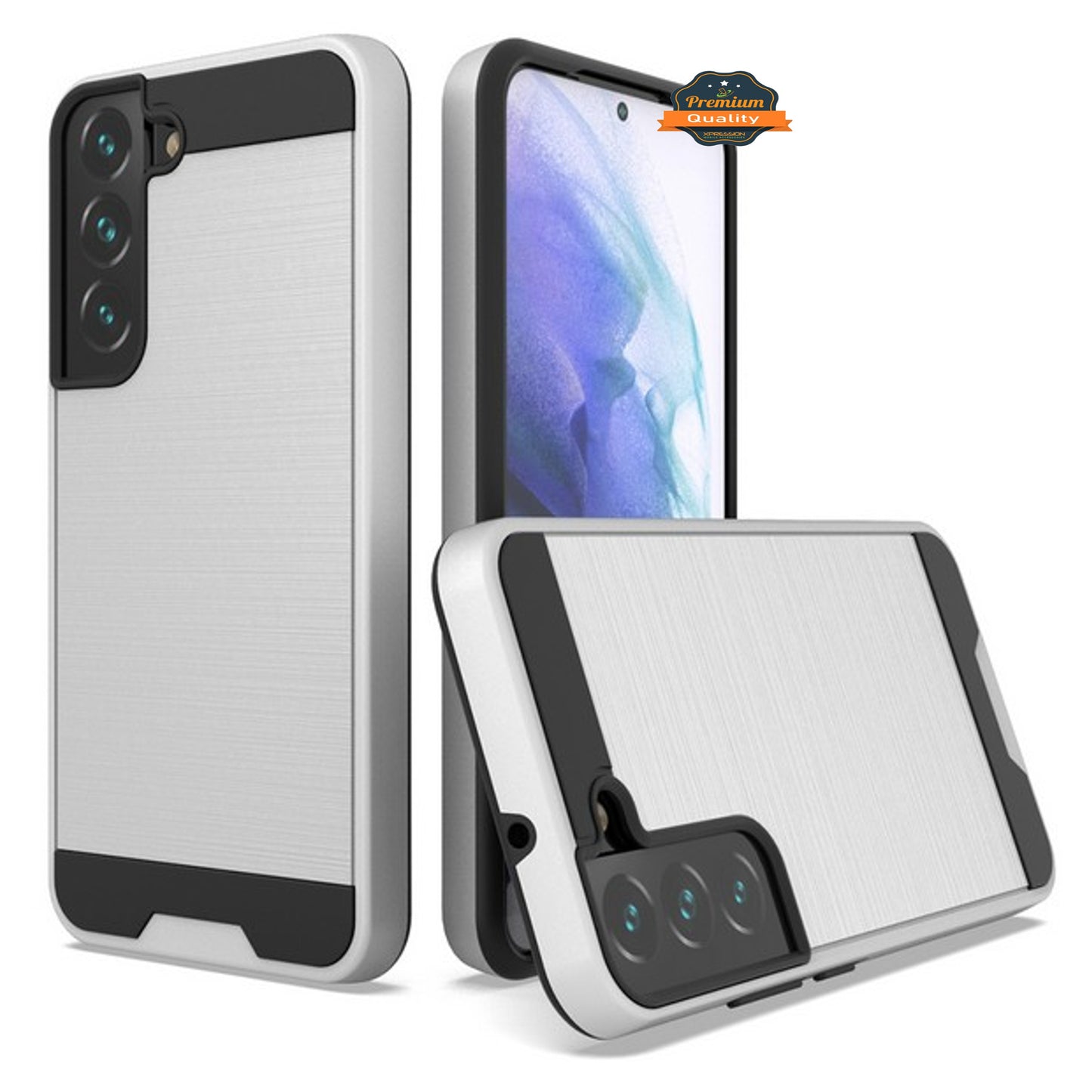 For Samsung Galaxy S23 /Plus /Ultra Slim Fit Rugged TPU + Hard PC Brushed Metal Texture Hybrid Dual Layer Armor Shockproof Phone Case Cover
