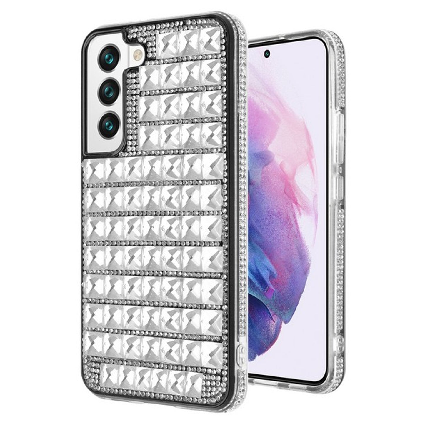For Samsung Galaxy A13 5G Diamonds Sparkle 3D Crystal Glitter Bling Shiny Rhinestone Hybrid Bumper Hard Protective Phone Case Cover