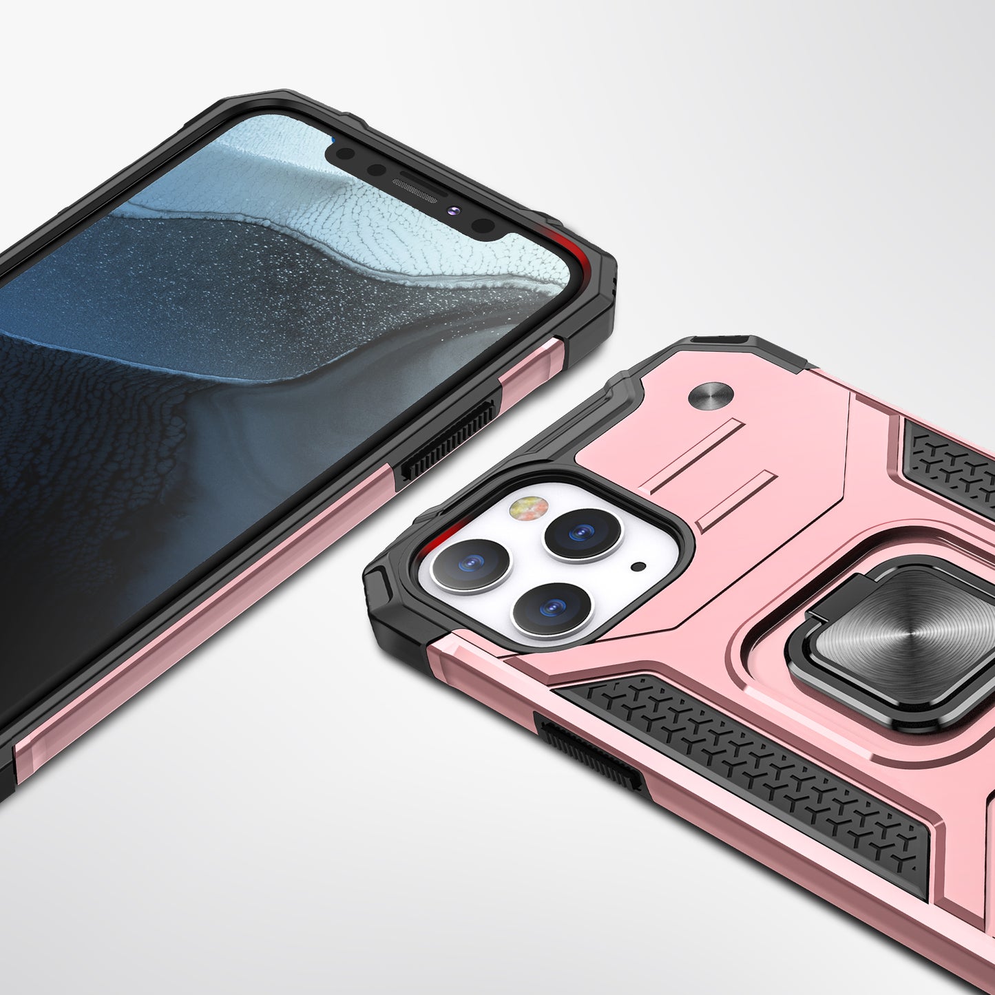 For Samsung Galaxy A22 5G Armor Hybrid with Ring Holder Kickstand Shockproof Heavy-Duty Durable Rugged Dual Layer Hard PC Rose Gold Phone Case Cover