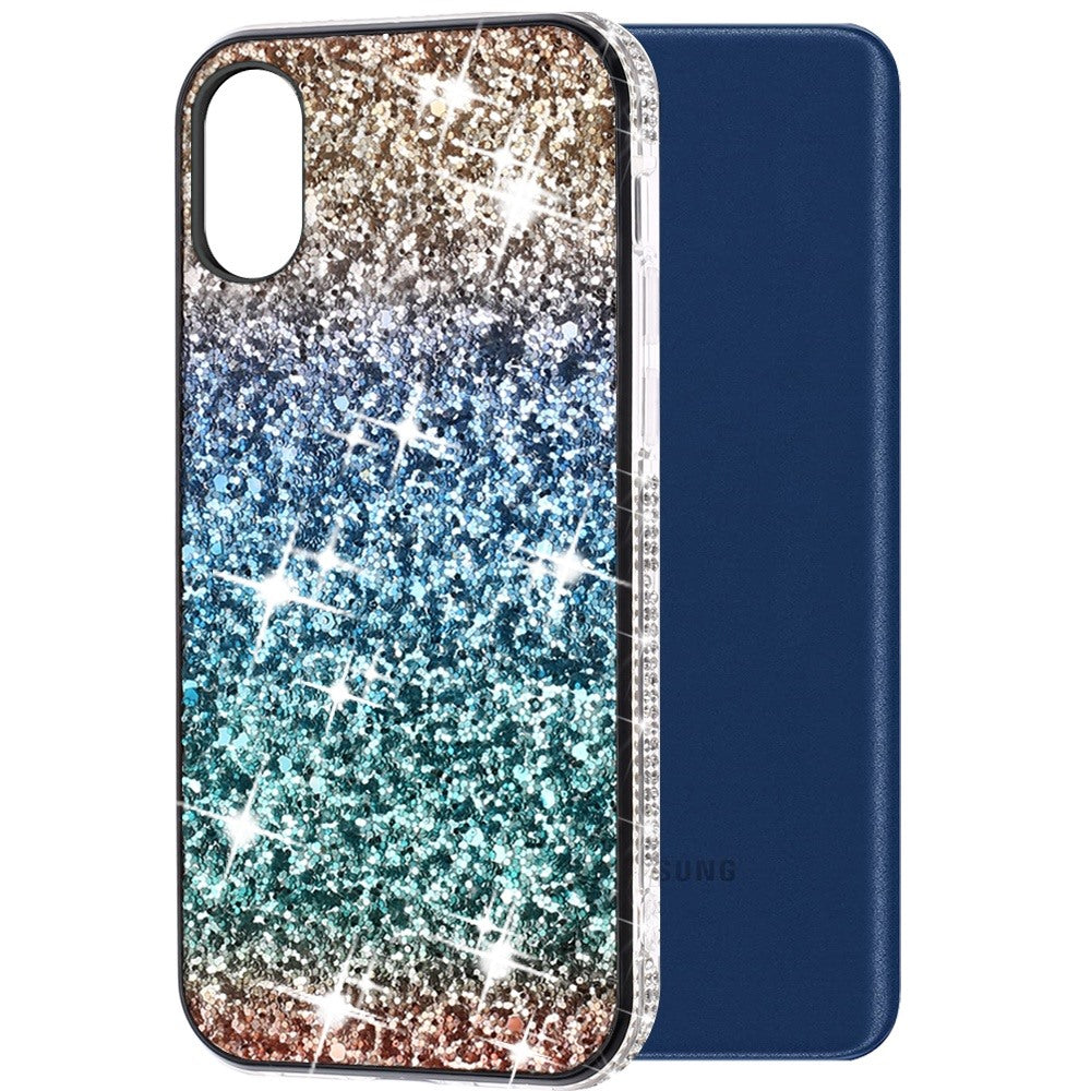 For Samsung A03 Core Rhinestone Sparkling Rainbow Gradual Glitter Full Diamond Bling Protective Hybrid Rugged Bumper Phone Case Cover