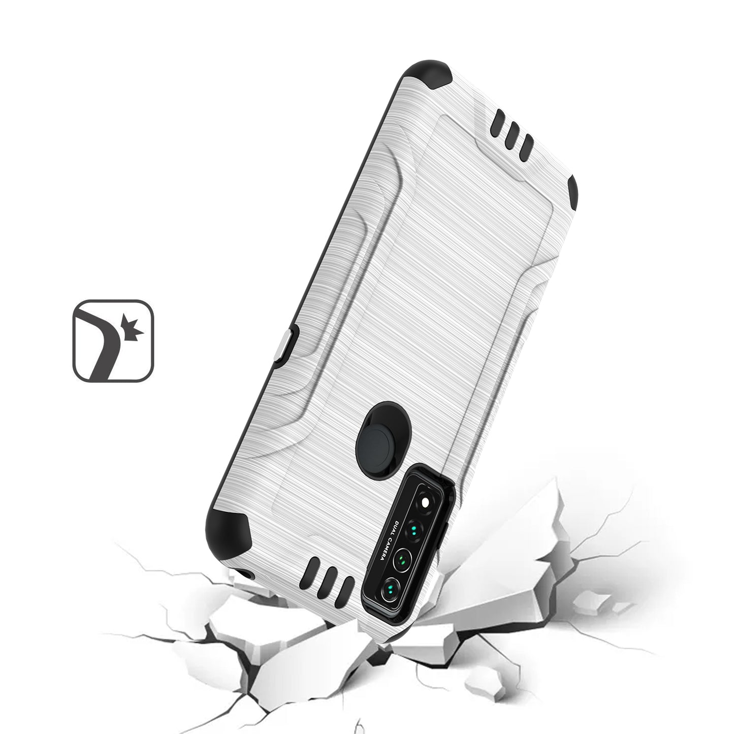 For TCL 4X (T601DL) Hybrid Dual Layer Slim Defender Armor Tuff Metallic Brush Texture Finishing Shockproof Hard PC + Soft TPU Rubber Phone Case Cover