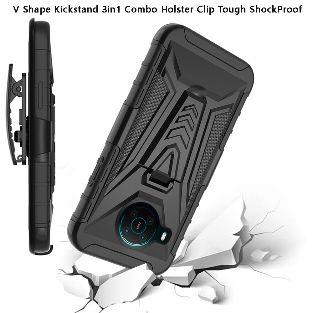 For Samsung Galaxy A32 5G 3 in 1 Rugged Swivel Belt Clip Holster Heavy Duty Hybrid Armor Rubber TPU with Kickstand Stand Black Phone Case Cover