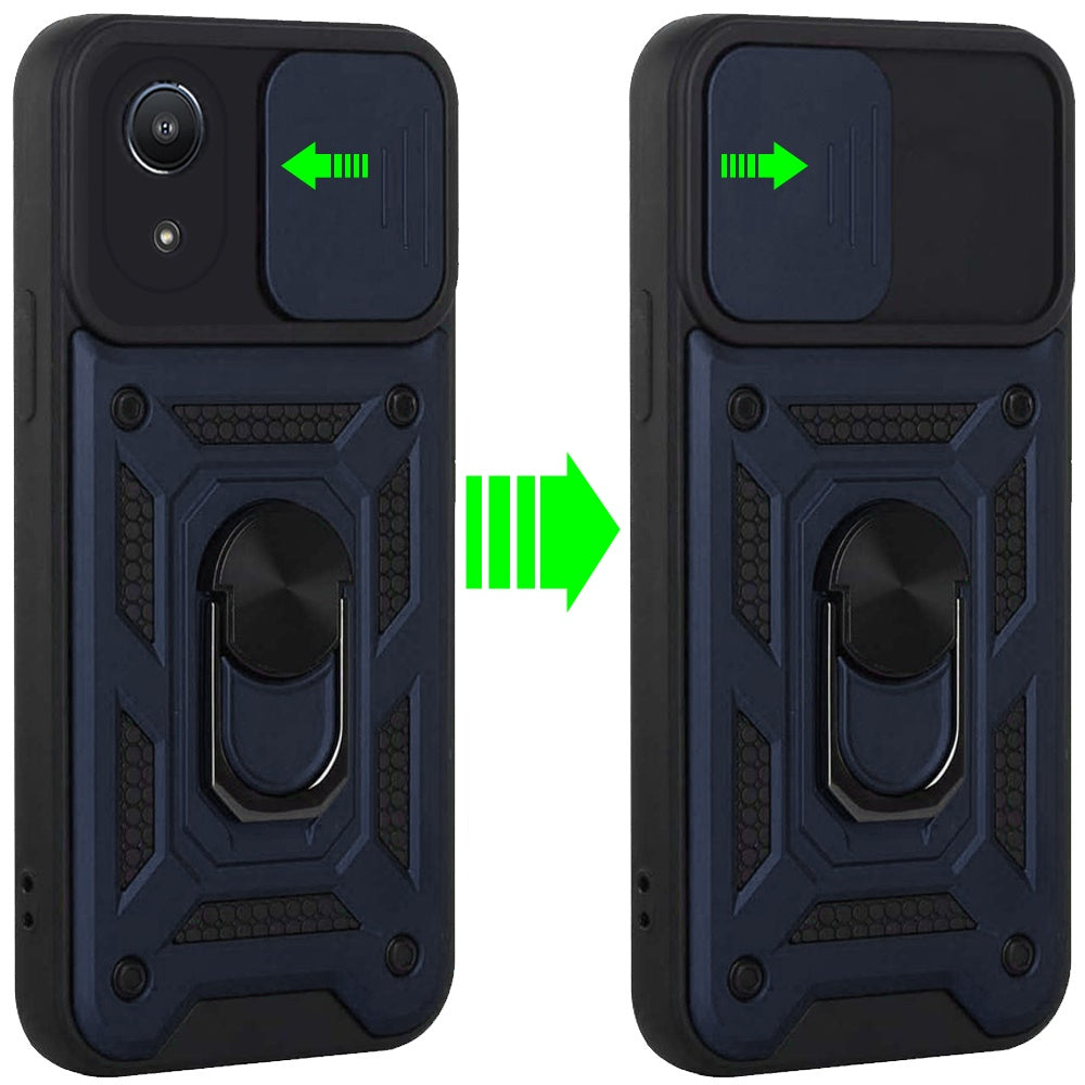 For Samsung A03 Core Hybrid Cases with Slide Camera Lens Cover and Ring Holder Kickstand Rugged Dual Layer Heavy Duty Phone Case Cover