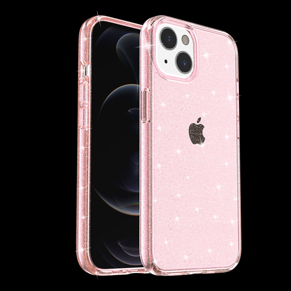 For Apple iPhone 13 Pro Max (6.7") Transparent Glitter Shiny Sparkle Bling TPU Rubber Hard Back Hybrid Armor Frame Phone Case Cover