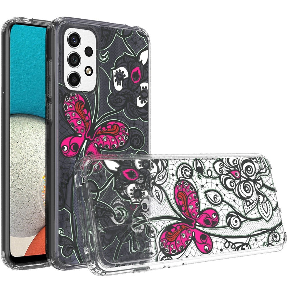 For Samsung Galaxy A53 5G Cases Pattern Design Ultra Thin Clear Hybrid Rubber Gummy TPU Grip + Hard PC Back Shockproof Phone Case Cover
