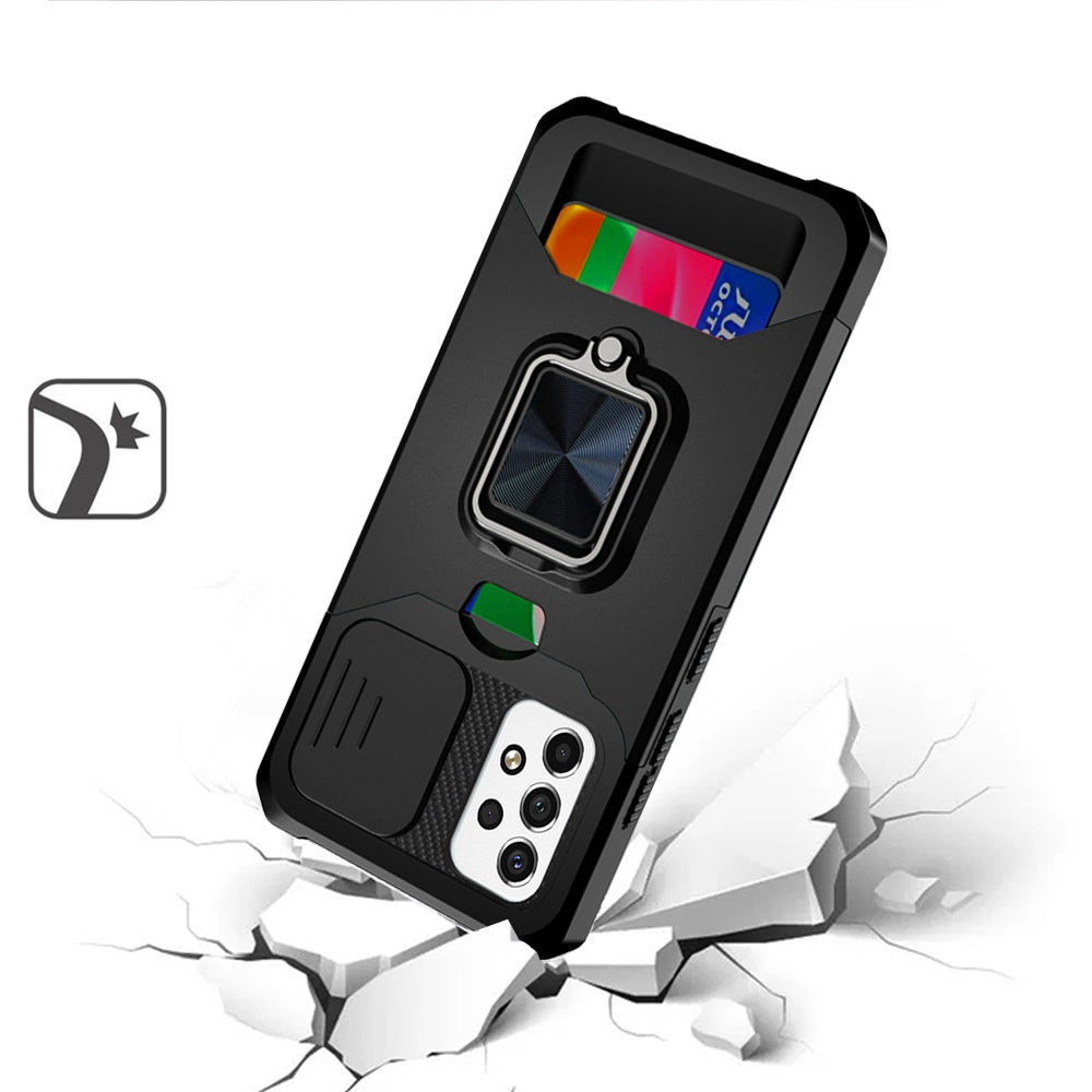 For Samsung Galaxy A23 5G Wallet Case with Ring Stand, Slide Camera Cover & Credit Card Slot Holder, Military Grade Hard Phone Case Cover
