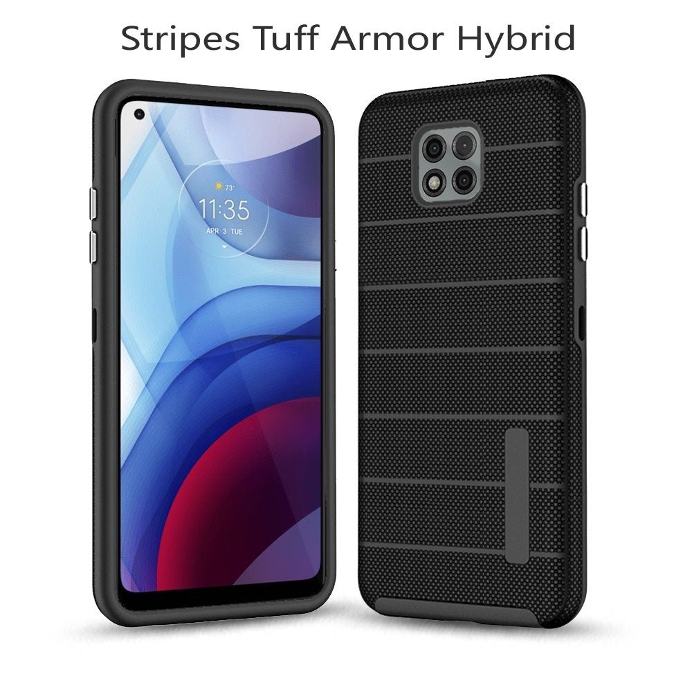 For Samsung Galaxy A02s Hybrid Tuff Armor Stripes Rugged Texture Rubber Dual Layers TPU+PC Scratch-Resistant Drop Protection Phone Case Cover