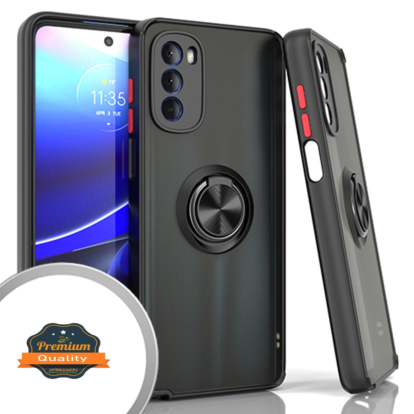 For Motorola Moto G 5G 2022 Ring Stand Holder Kickstand Hybrid Frosted Matte Soft TPU Hard PC Frame Shock-Absorption Phone Case Cover
