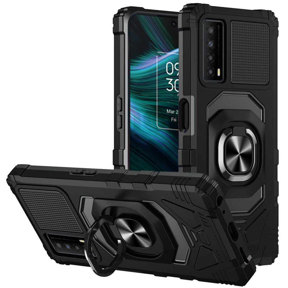 For TCL Stylus 5G Hybrid Dual Layer with Rotate Magnetic Ring Stand Holder Kickstand, Rugged Shockproof Armor Protective Phone Case Cover