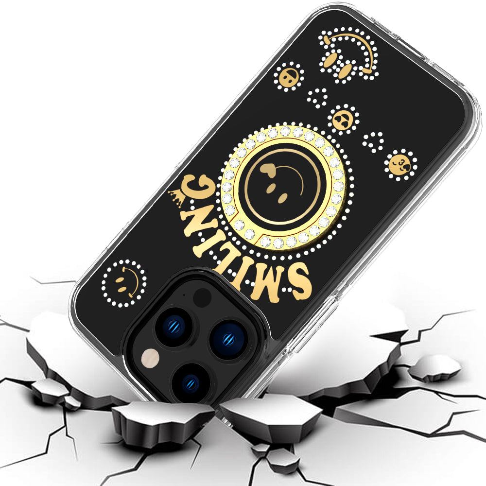 For Samsung Galaxy A32 5G Smiling Glitter Ornament Bling Sparkle with Ring Stand Hybrid Slim TPU + Hard Back Shell Phone Case Cover