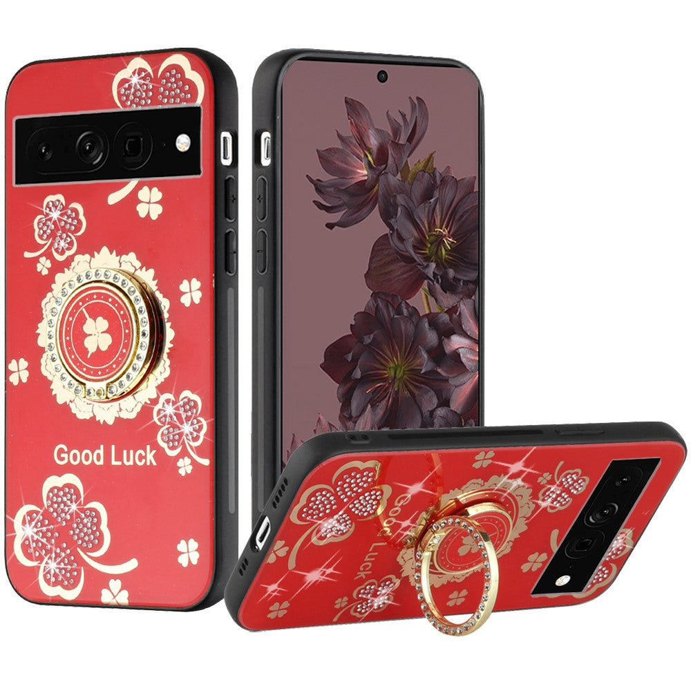 For Google Pixel 7/ 7 Pro Diamonds Bling Sparkly Glitter 3D Ornaments Engraving Hybrid with Ring Stand Holder Fashion Phone Case Cover