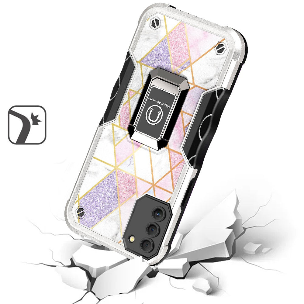 For Nokia G400 5G Marble IMD Design Hybrid with Magnetic Ring Stand Kickstand Heavy Duty Rugged Shockproof Phone Case Cover