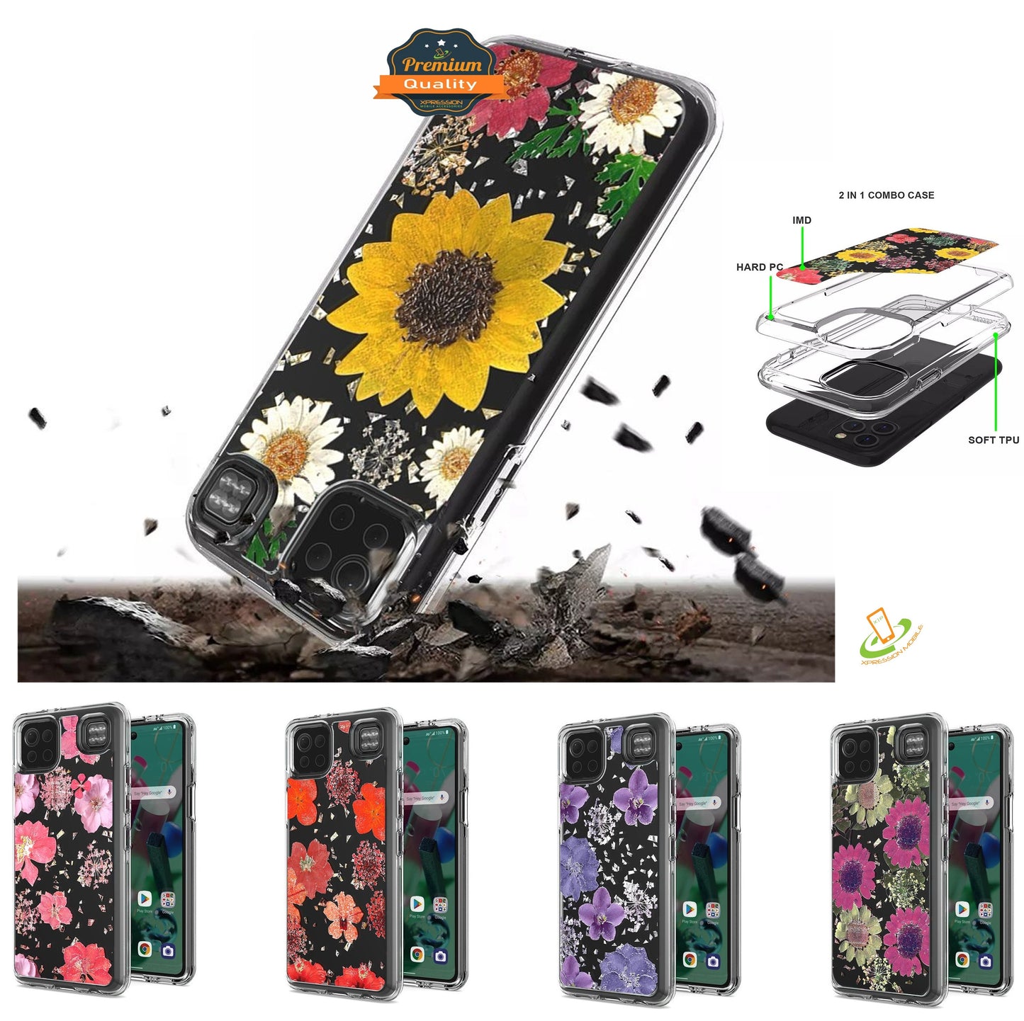 For Samsung Galaxy A33 5G Glitter Floral Print Pattern Clear Design Shockproof Hybrid Fashion Sparkle Rubber TPU Bumper Phone Case Cover