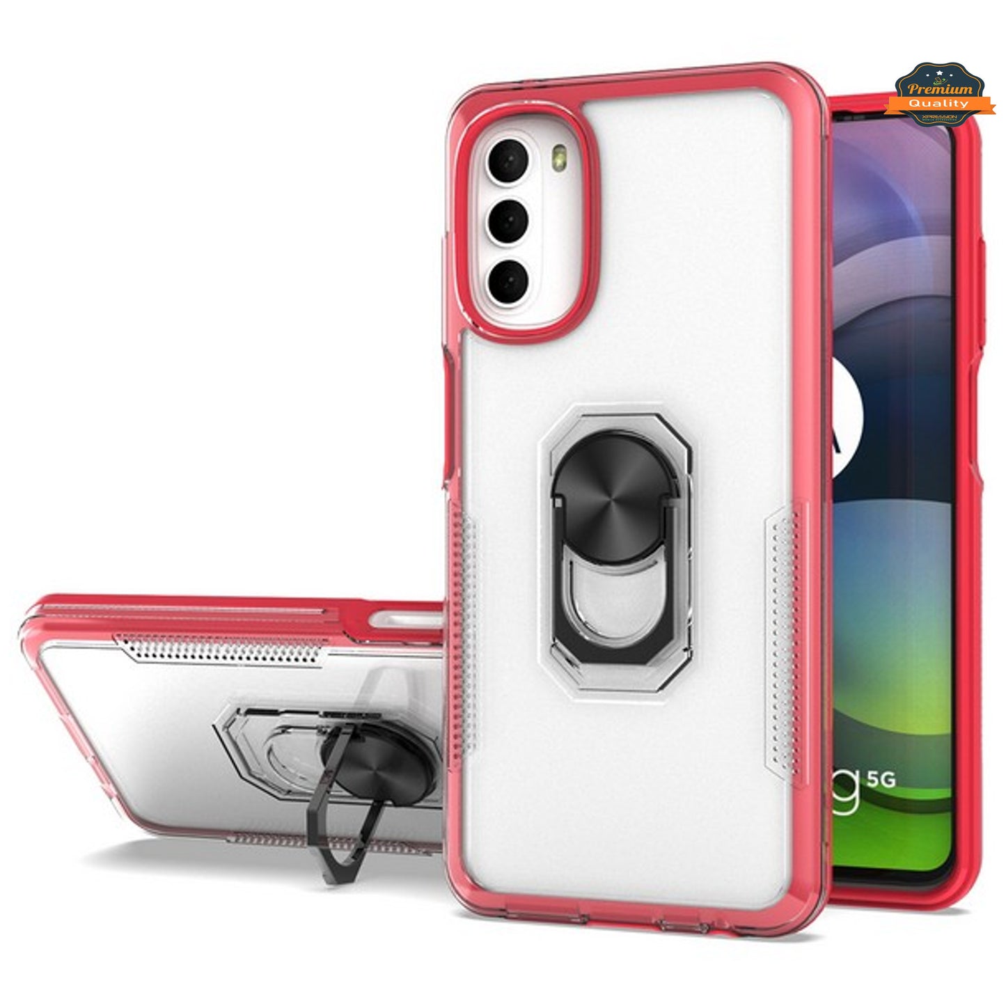For Samsung Galaxy A03S Transparent Hybrid PC Magnetic Ring Stand (work with Car Mount) Detachable Frame Bumper Phone Case Cover