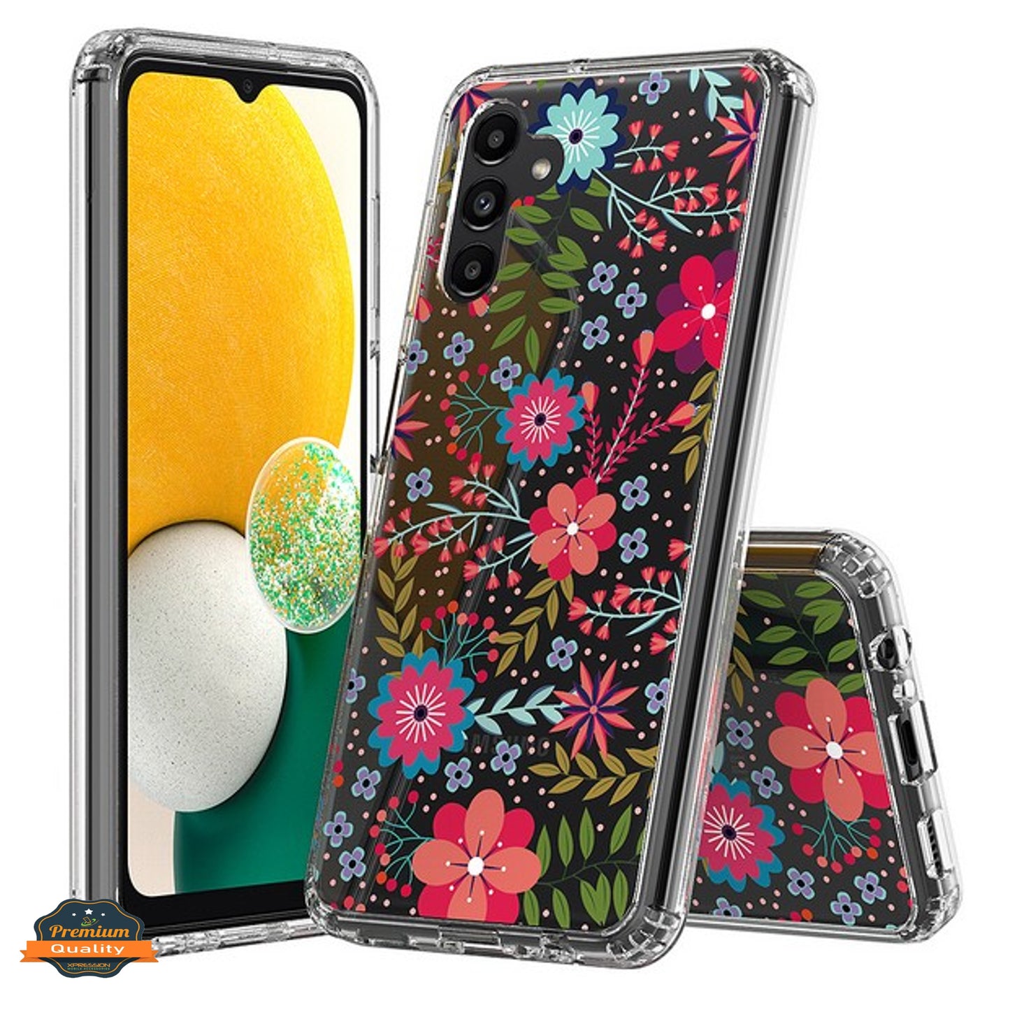 For Samsung Galaxy A13 5G Floral Patterns Design Transparent TPU Silicone Shock Absorption Bumper Slim Hard Back Phone Case Cover