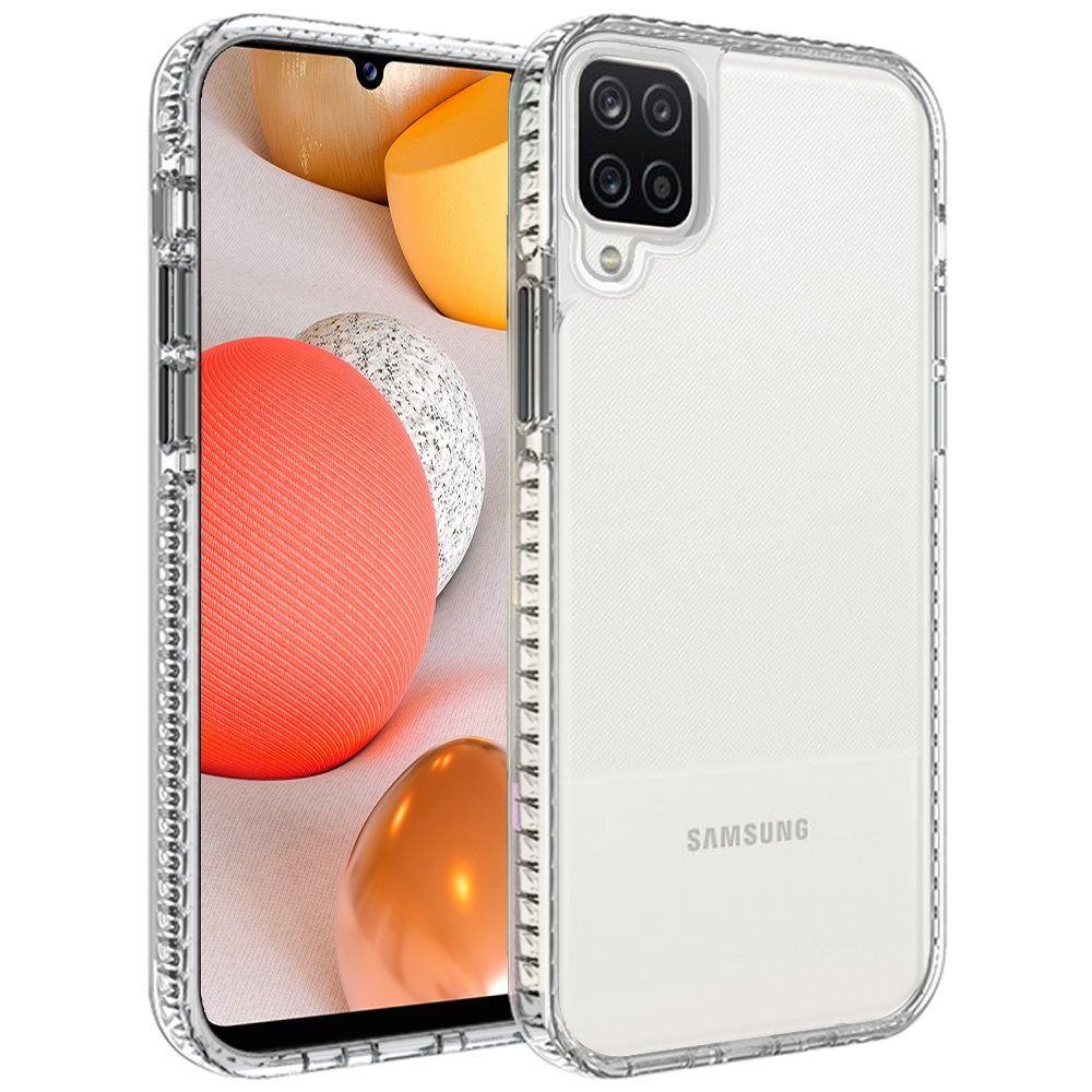 For Samsung Galaxy A42 5G Crystal Transparent Rugged Shockproof Hybrid PC+TPU Colorful Buttons Military Grade Protection Back Phone Case Cover