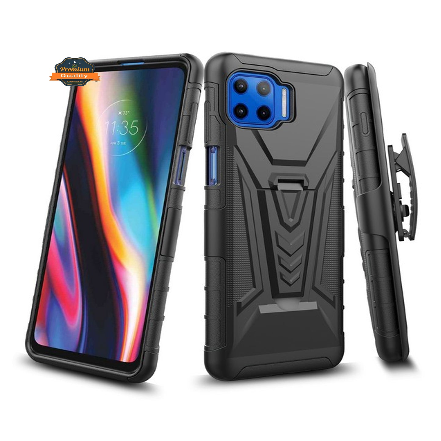For Motorola Moto One 5G, Moto G 5G Plus Hybrid Kickstand with Swivel Belt Clip Holster Heavy Duty 3 in 1 Shockproof Rugged Phone Case Cover