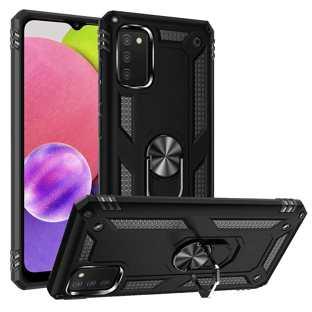 For Samsung Galaxy A03S Military Grade Heavy Duty Rugged Dual Layers Shockproof Hybrid Protection with Ring Kickstand Phone Case Cover
