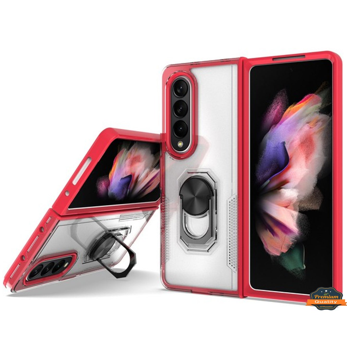 For Samsung Galaxy Z Fold 4 5G Transparent Hybrid Magnetic Ring Stand (work with Car Mount) Detachable Frame Bumper Phone Case Cover
