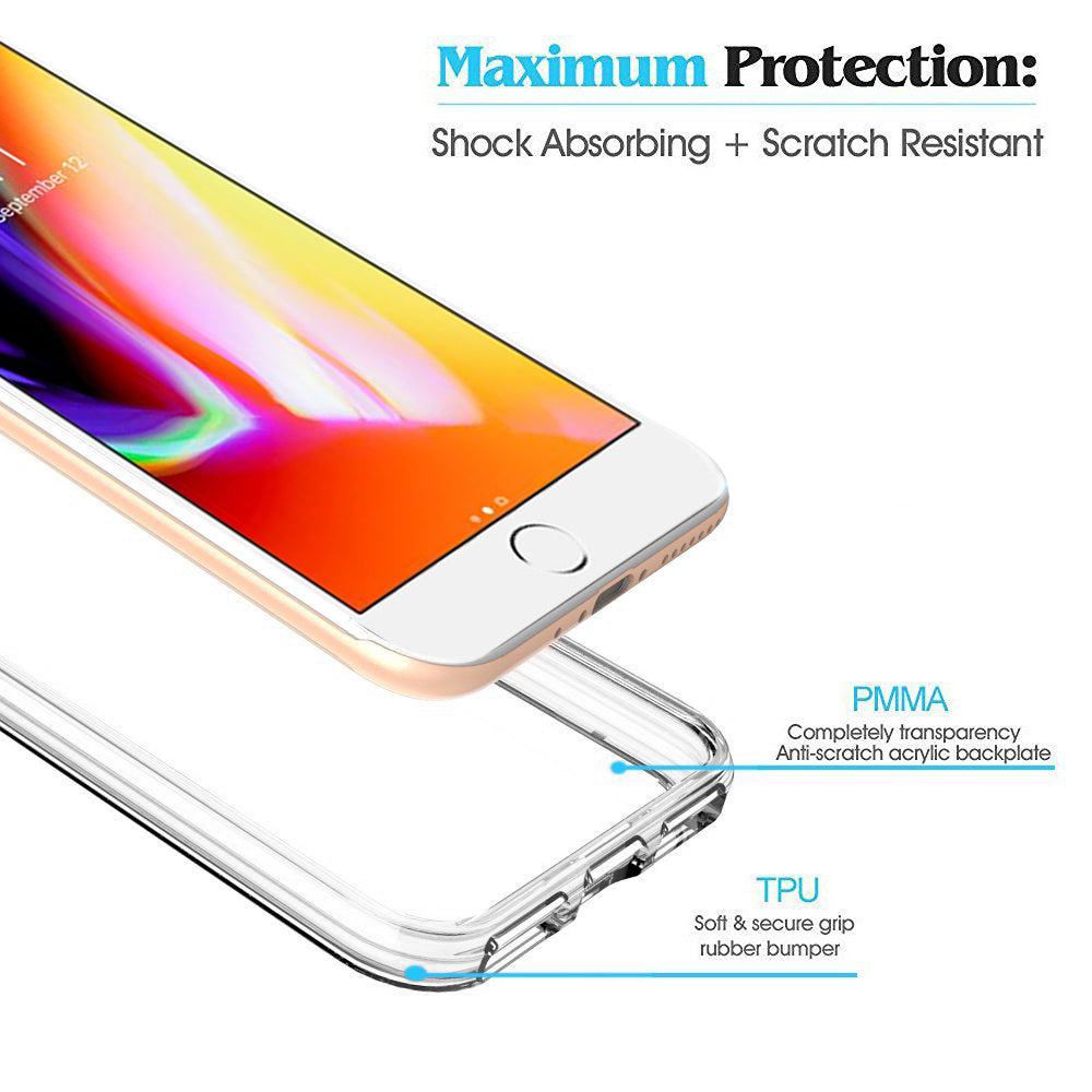 For Apple iPhone SE 3 (2022) Hybrid Transparent Clear Acrylic Back Hard Soft TPU Full Protective Bumper Extra Shock-Absorb Phone Case Cover
