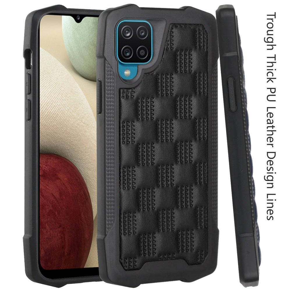 For Samsung Galaxy A02S PU Leather Design Lines Hybrid PC Hard Shockproof Armor Shell Bumper Soft Rubber Protection Phone Case Cover