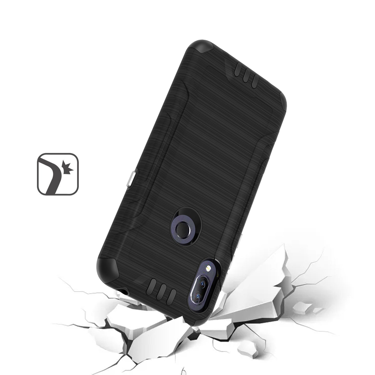 For Alcatel Insight Hybrid Dual Layer Slim Defender Armor Tuff Metallic Brush Texture Finishing Shockproof Hard PC + TPU Rubber Phone Case Cover