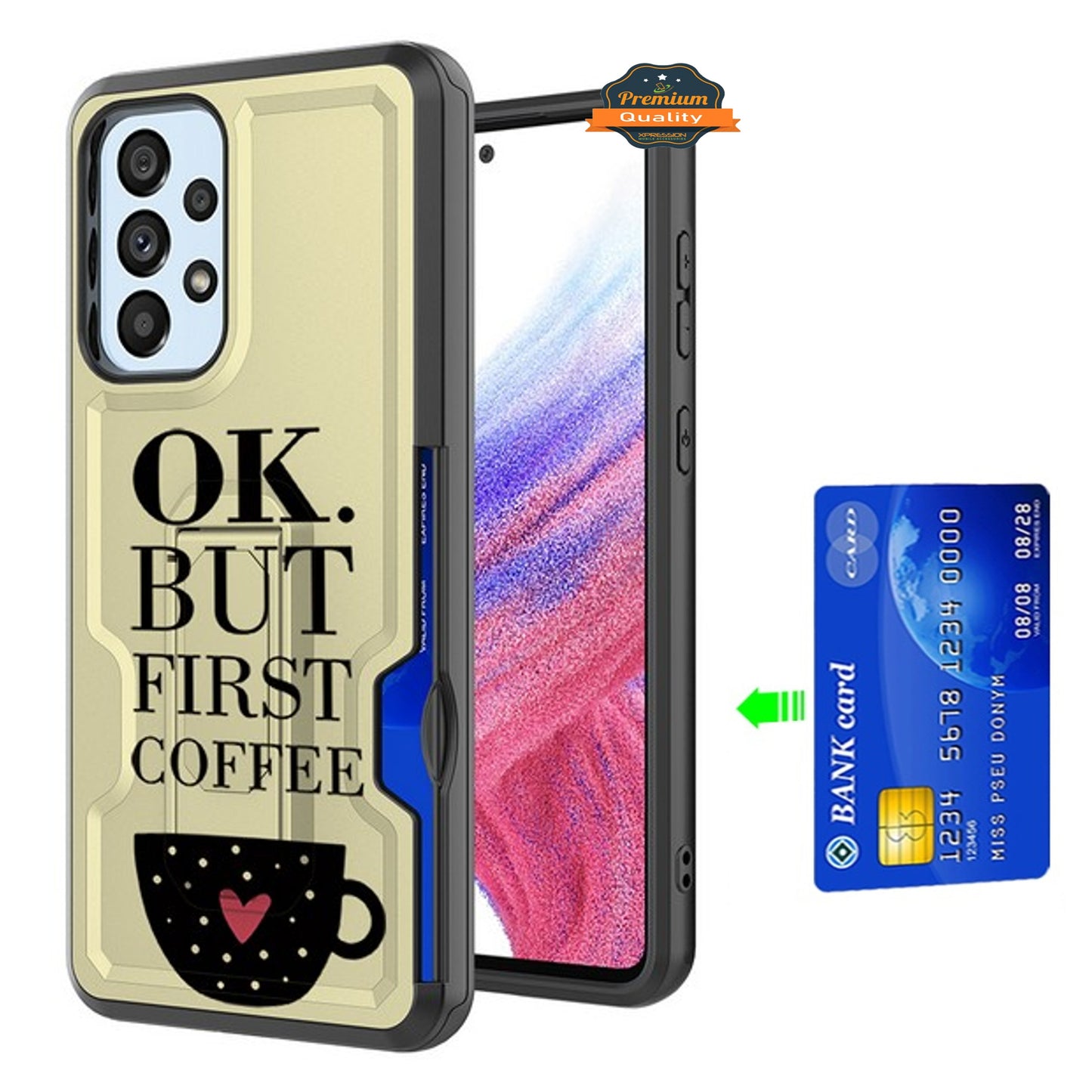 For Samsung Galaxy A03S Hidden Wallet Credit Card Slots with Kickstand Back Design Fashion Hybrid Shockproof Hard Phone Case Cover