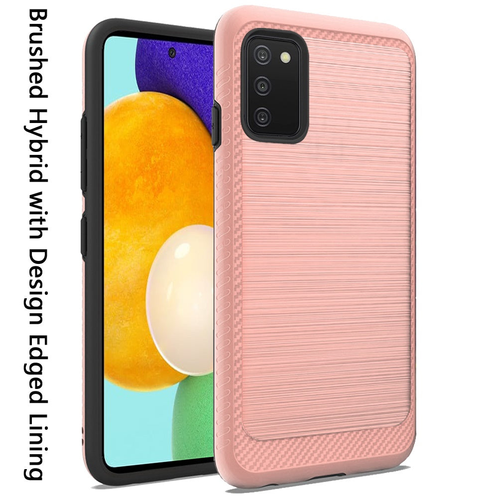 For Samsung Galaxy A03S Slim Protective Hybrid TPU 2-Piece Bumper Shockproof with Brushed Metal Texture Carbon Fiber Hard PC Back Phone Case Cover