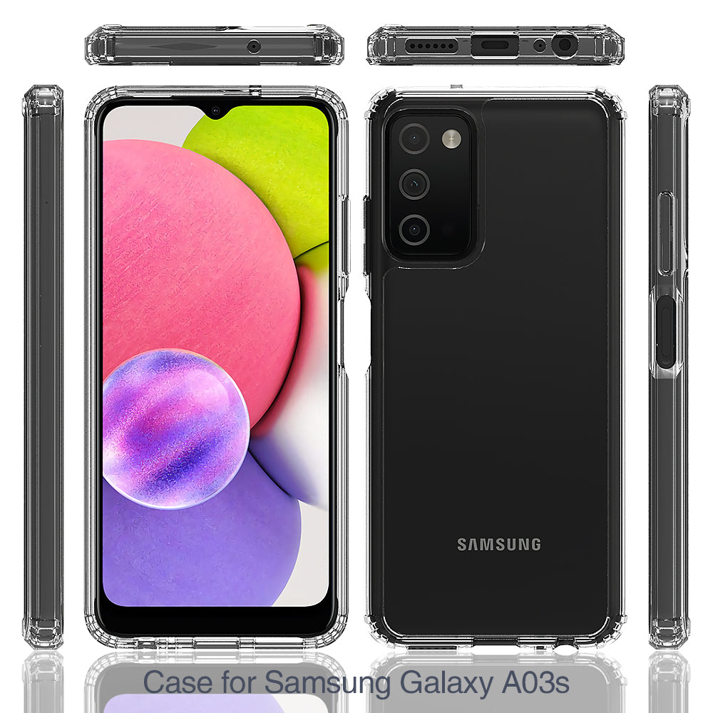 For Samsung Galaxy A03S Hybrid Transparent Clear Acrylic Back Hard PC & Soft TPU Full Protective Bumper Extra Shock-Absorb Phone Case Cover