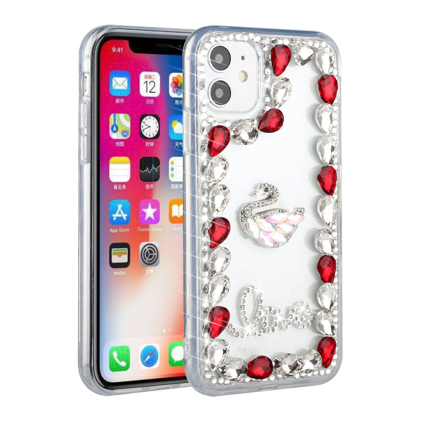 For Apple iPhone 11 (6.1") Bling Clear Crystal 3D Full Diamonds Luxury Sparkle Rhinestone Hybrid Protective Phone Case Cover