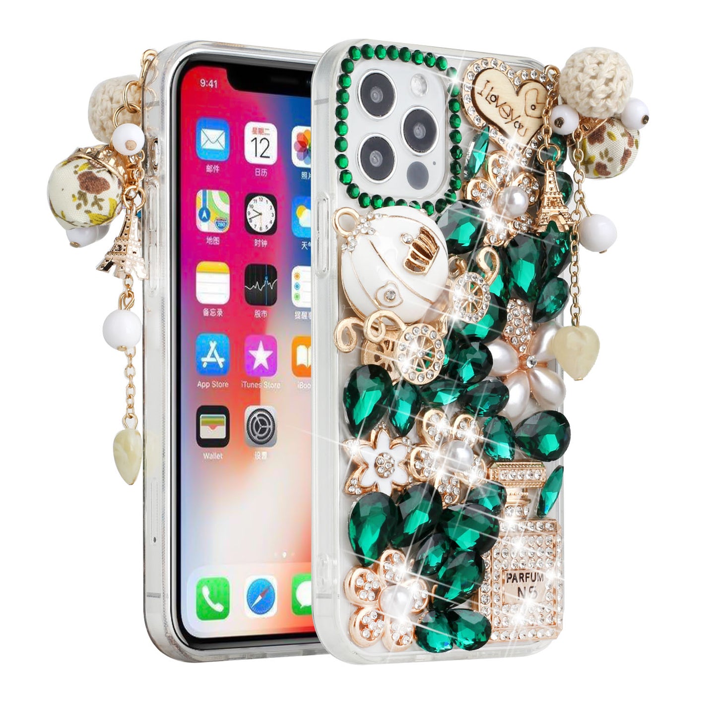For Apple iPhone 11 (6.1") Bling Clear Crystal 3D Full Diamonds Luxury Sparkle Rhinestone Hybrid Protective Phone Case Cover
