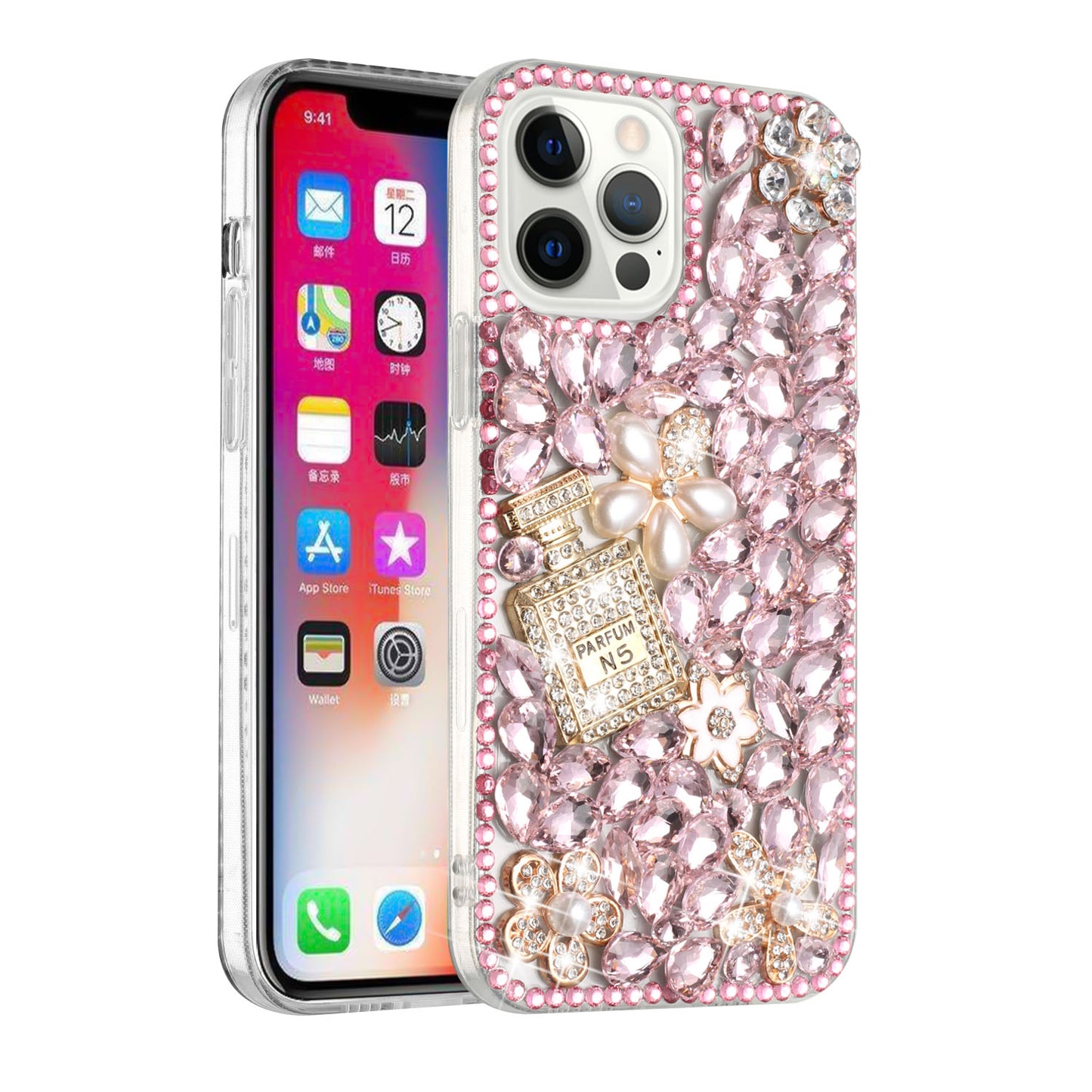 For Apple iPhone 11 (6.1") Bling Clear Crystal 3D Full Diamonds Luxury Sparkle Rhinestone Hybrid Protective Phone Case Cover