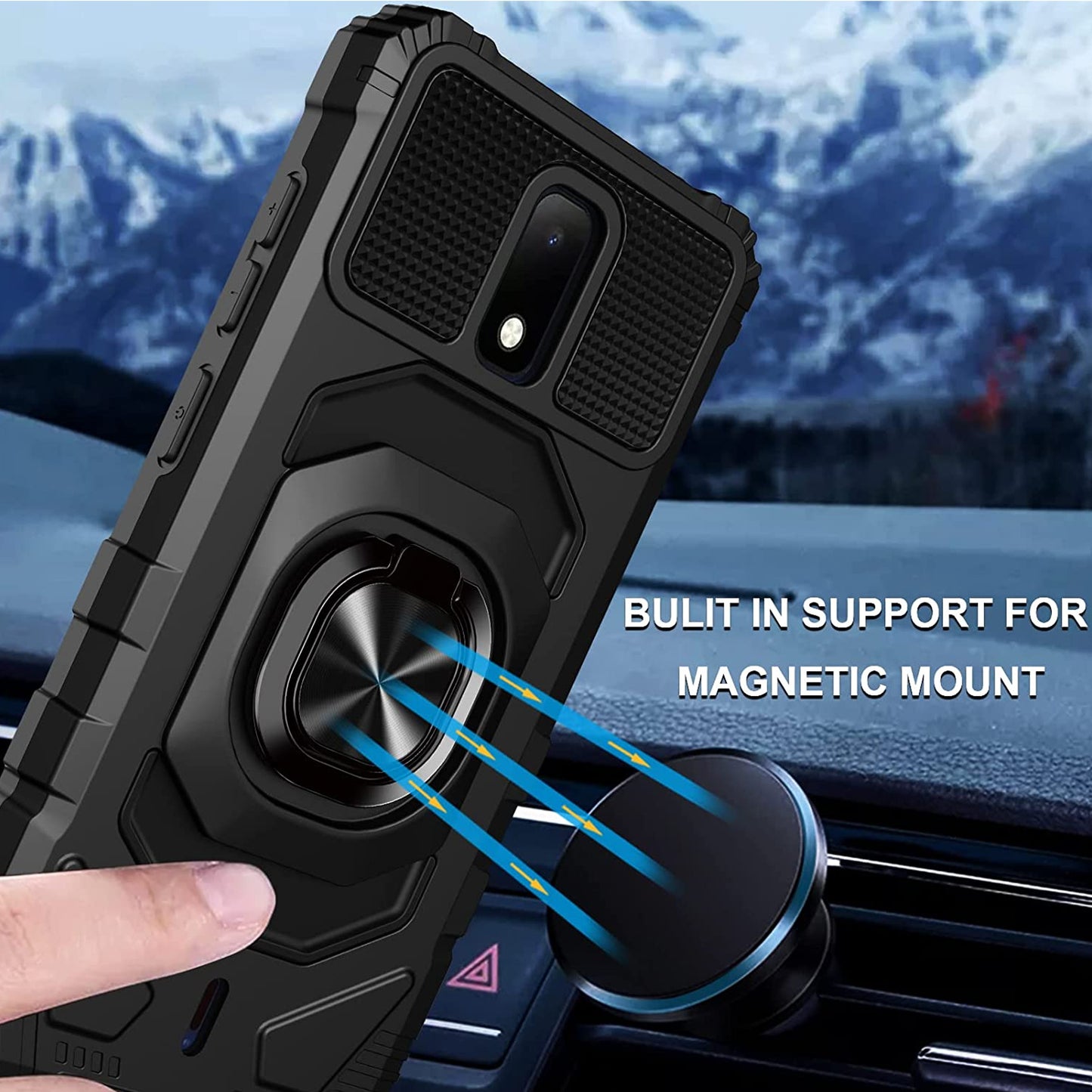 For Samsung Galaxy A03S Full-Body 2in1 Magnetic Car Mount Metal Ring Holder Kickstand Heavy Duty Hybrid Armor Phone Case Cover