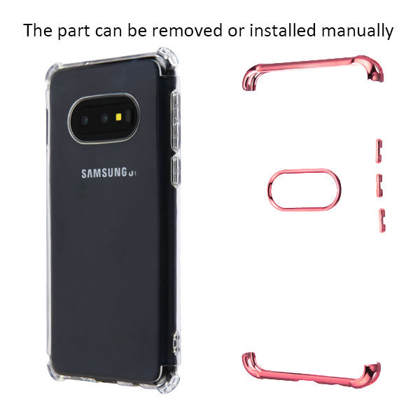 For Samsung Galaxy S10E Slim Hybrid Transparent Rubber Gummy Hard PC Silicone Electroplating Protective Clear / Rose Gold Phone Case Cover